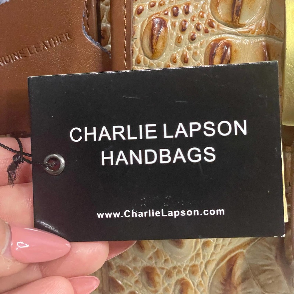 Charlie Lapson Leather Handbag DEFECT Croc Embossed Satchel NWT - Picture 16 of 16